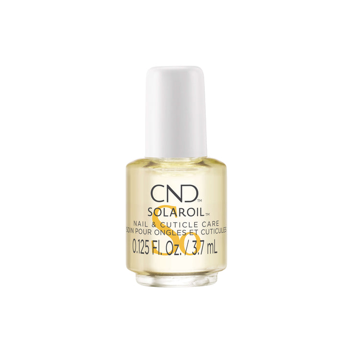 Bottle of CND SolarOil nail and cuticle care oil in 0.125oz/3.7ml on a white background