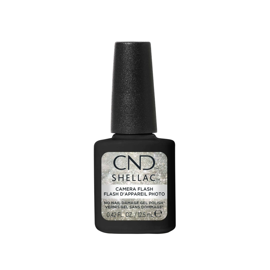 Bottle of CND SHELLAC Camera Flash in 0.5 fl oz from the Glittercore Collection.