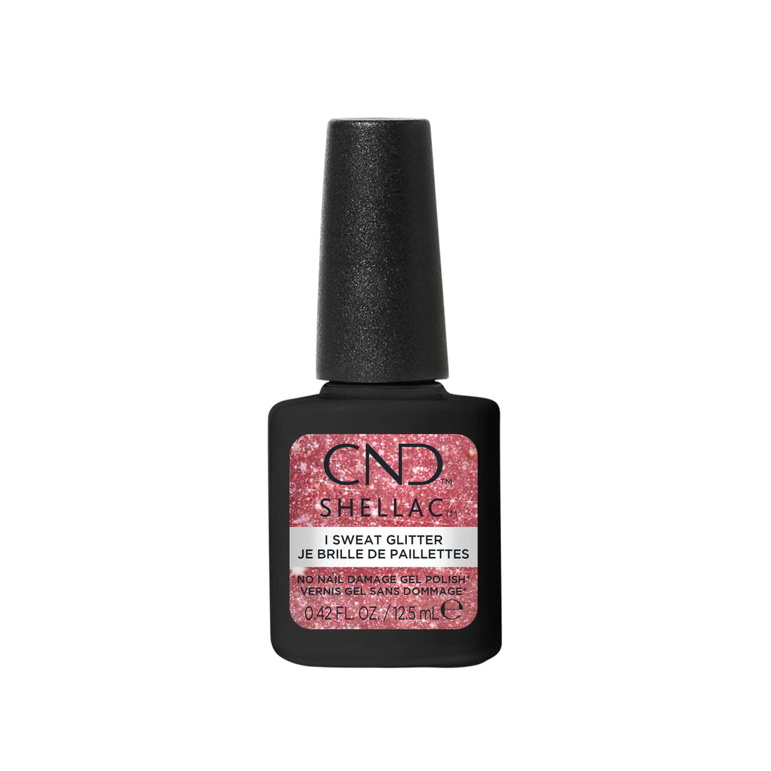 Bottle of CND SHELLAC i Sweat Glitter in 0.5 fl oz from the Glittercore Collection.