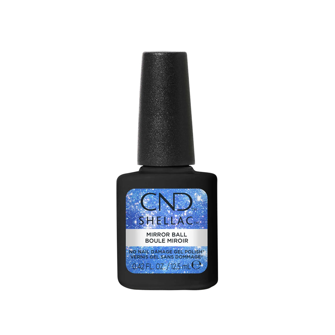 Bottle of CND SHELLAC Mirror Ball in 0.5 fl oz from the Glittercore Collection.