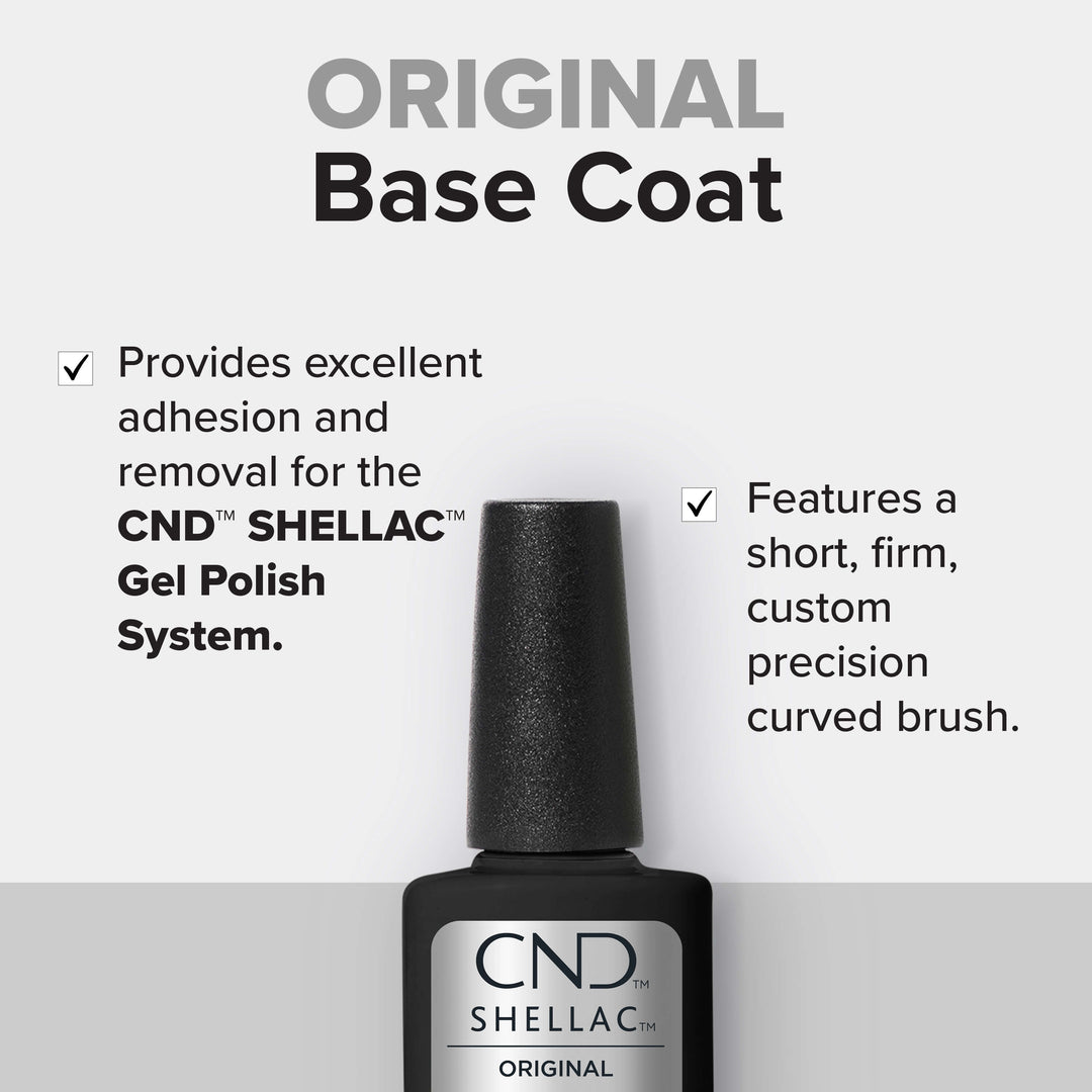 CND SHELLAC Original Base Coat provides excellent adhesion and removal for the CND SHELLAC Gel Polish System and features a short, firm, custom precision curved brush. 