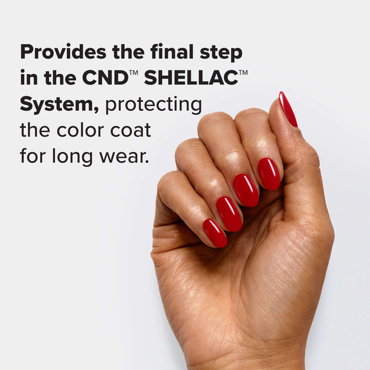 CND SHELLAC Original Top Coat provides the final step in the CND SHELLAC system, protecting the color coat for long wear.