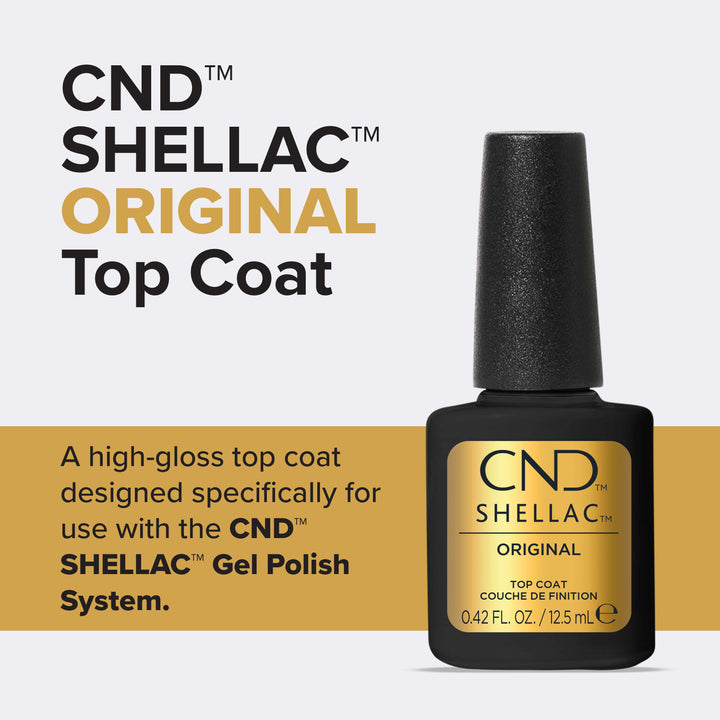 CND SHELLAC Original Top Coat is a high gloss top coat specifically for use with the CND SHELLAC Gel Polish System.