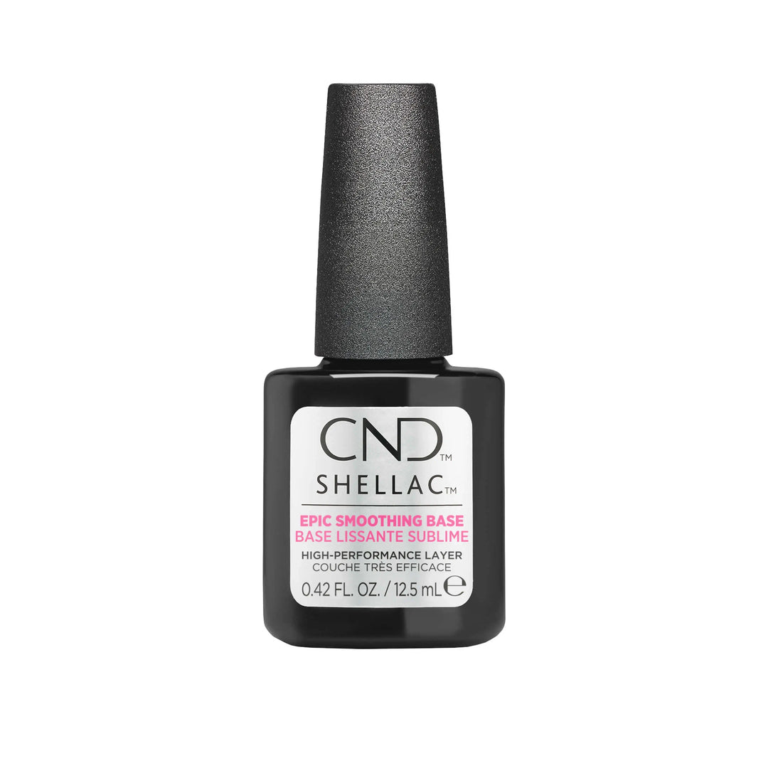 Bottle of CND SHELLAC EPIC SMOOTHING BASE on a white background.