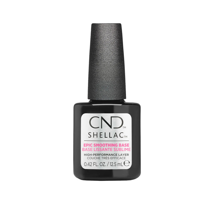Bottle of CND SHELLAC EPIC SMOOTHING BASE on a white background.