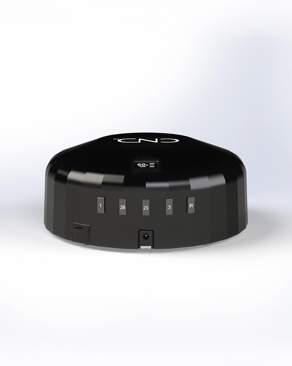Back perspective of CND Visible Light Nail Lamp with buttons and charging port.